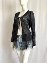 Load image into Gallery viewer, Vintage 90s Shimmery Fringed Open Front Lace Duster