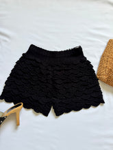Load image into Gallery viewer, Vintage Knit Scalloped Black Shorts