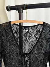 Load image into Gallery viewer, Vintage 90s Shimmery Fringed Open Front Lace Duster