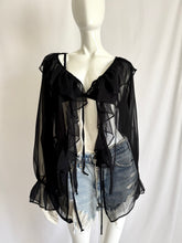 Load image into Gallery viewer, Vintage Black Ruffled Open-Front Top