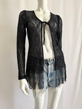 Load image into Gallery viewer, Vintage 90s Shimmery Fringed Open Front Lace Duster