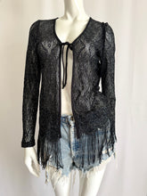 Load image into Gallery viewer, Vintage 90s Shimmery Fringed Open Front Lace Duster