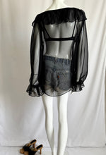 Load image into Gallery viewer, Vintage Black Ruffled Open-Front Top