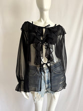 Load image into Gallery viewer, Vintage Black Ruffled Open-Front Top