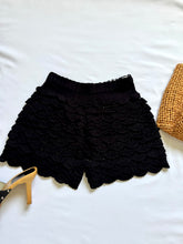 Load image into Gallery viewer, Vintage Knit Scalloped Black Shorts