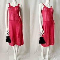 Vintage Pink Sleeveless Crochet Knit Midi Dress