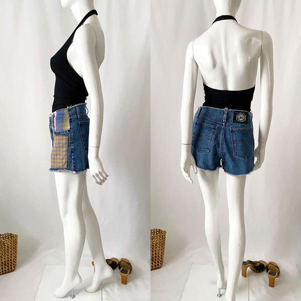 Vintage 90s l.e.i Frayed Patchwork Denim Cut off Shorts