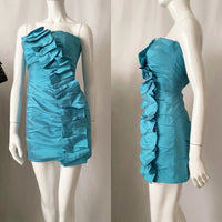 90s Vintage Ruched Ruffled Tube Top Mini Dress