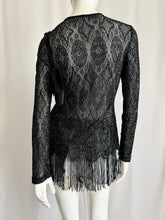 Load image into Gallery viewer, Vintage 90s Shimmery Fringed Open Front Lace Duster
