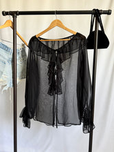 Load image into Gallery viewer, Vintage Black Ruffled Open-Front Top
