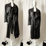 Vintage 90s Black Leather Full Trench Coat - Belted