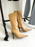 Vintage Y2K Charles David Pointy Nude Leather Boots