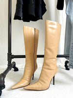 Vintage Y2K Charles David Pointy Nude Leather Boots