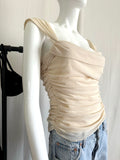 Y2K Ruched Nude Mesh Top