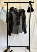 Load image into Gallery viewer, Vintage Black Ruffled Open-Front Top
