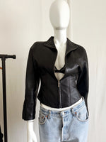 Vintage Y2K Mock Neck Cafe Racer Biker Leather Jacket