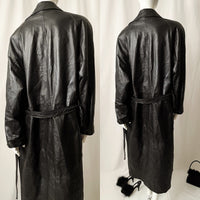 Vintage 90s Black Leather Full Trench Coat - Belted