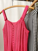 Vintage Pink Sleeveless Crochet Knit Midi Dress