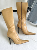 Vintage Y2K Charles David Pointy Nude Leather Boots