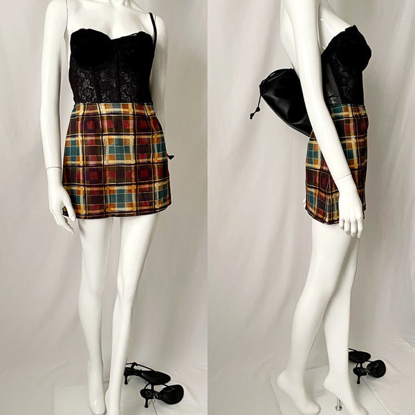 90s Vintage Plaid Mini Skirt Size Small