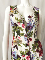 90s Vintage Sleeveless Button Down Front Floral Midi Dress