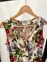 90s Vintage Sleeveless Button Down Front Floral Midi Dress