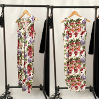 90s Vintage Sleeveless Button Down Front Floral Midi Dress