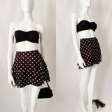 90s Vintage Sisley Tiered Polka Dot Ballerina Style Wrap Mini Skirt