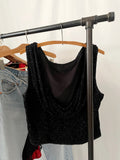 Vintage Sequin Draped Low Open Back Blouse