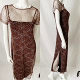 90s Vintage Leopard Print Sheer Mesh Maxi Dress