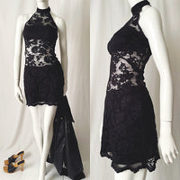 Vintage Y2K BEBE Sheer Lace Mini Halter Dress