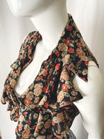 Vintage 90s Ruffled Floral Tie Waist Crop Top Blouse