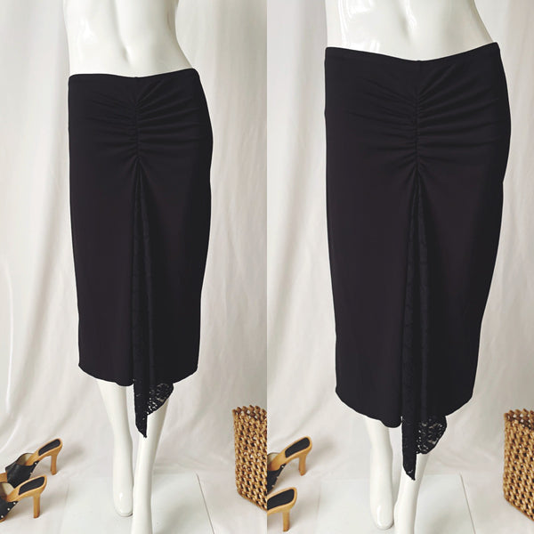 Y2K Vintage Ruched Asymmetrical Black Midi Skirt