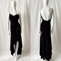 Vintage Y2K CACHE Ruffled Rhinestone Studded Asymmetrical Slip Dress