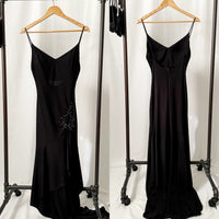 Vintage Y2K CACHE Ruffled Rhinestone Studded Asymmetrical Slip Dress