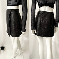 Vintage 90s Leather Wrap Mini Skirt