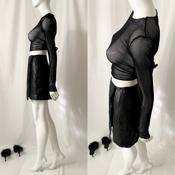 Vintage 90s Leather Wrap Mini Skirt