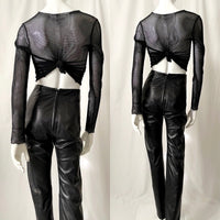 90s Vintage Paneled Black Leather Pants
