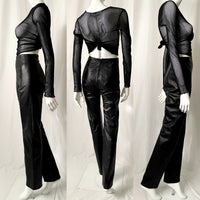 90s Vintage Paneled Black Leather Pants