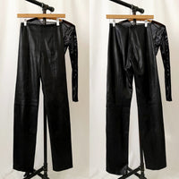 90s Vintage Paneled Black Leather Pants