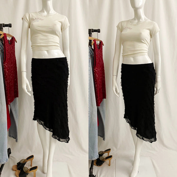 Vintage Y2K Silk Asymmetrical Midi Skirt By BCBG MAX AZRIA