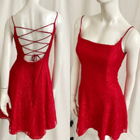 Vintage Red Lace Mini Dress with Lace Up Corset Back