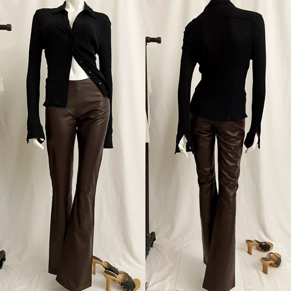 Vintage 70s Style Flared Leather Pants - Size Small