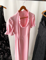 Vintage Pink Puffed Sleeve Princess Maxi Dress