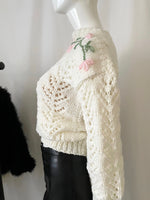 70s Vintage Chunky Knit Floral Sweater