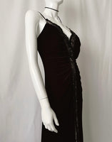 Vintage Y2K Tadashi Ruched Velvet Lace Maxi Slip Dress