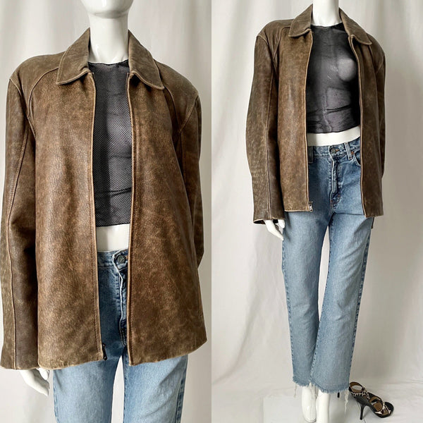 Vintage Distressed Tan Leather Jacket