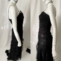 Vintage 90s Y2K Ruched Lace Tiered Maxi Slip Dress