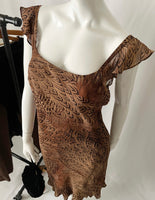 Y2K Vintage Feather Print Ruffled Asymmetrical Midi Dress