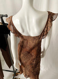 Y2K Vintage Feather Print Ruffled Asymmetrical Midi Dress